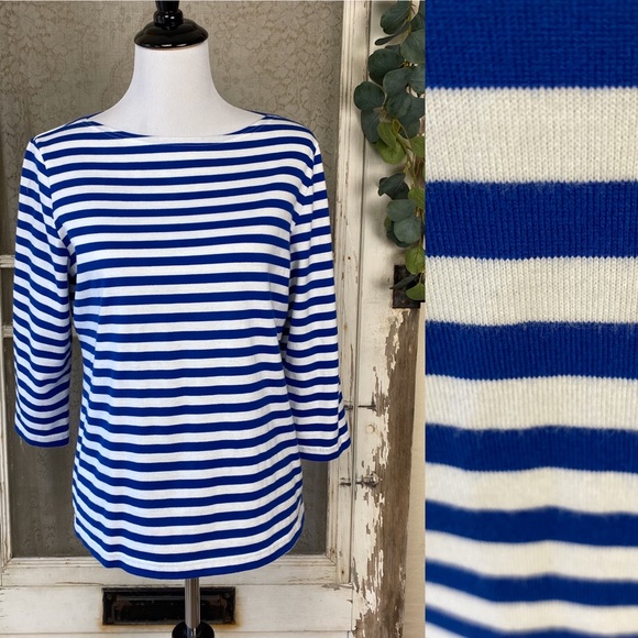 Marimekko Tops - Marimekko Striped Top 3/4 Sleeve Blue White  SZ. L